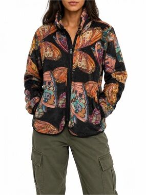Johnny Was Esther Fleece Butterfly Print Zip Front Jacket sz XL NEW